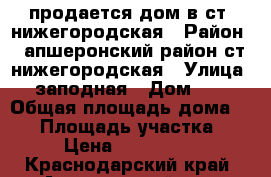 продается дом в ст. нижегородская › Район ­ апшеронский район ст нижегородская › Улица ­ заподная › Дом ­ 9 › Общая площадь дома ­ 54 › Площадь участка ­ 26 › Цена ­ 3 800 000 - Краснодарский край, Апшеронский р-н, Нижегородская ст-ца Недвижимость » Дома, коттеджи, дачи продажа   . Краснодарский край